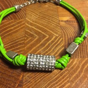 Lia Sophia leather/silver color/crystal bracelet